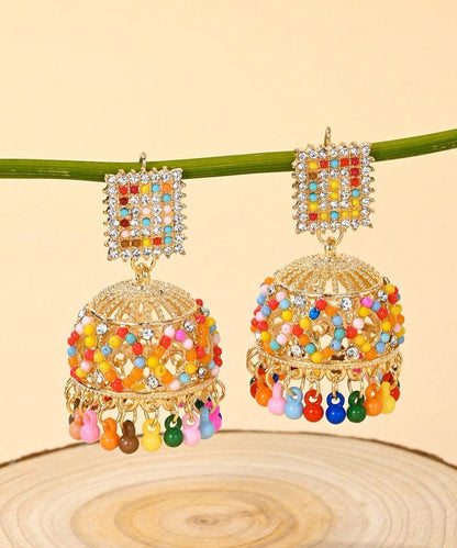 Bohemian Green Copper Alloy Zircon Hollow Out Drop Earrings