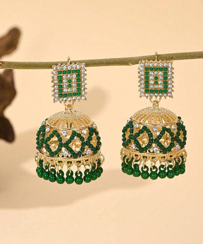 Bohemian Green Copper Alloy Zircon Hollow Out Drop Earrings