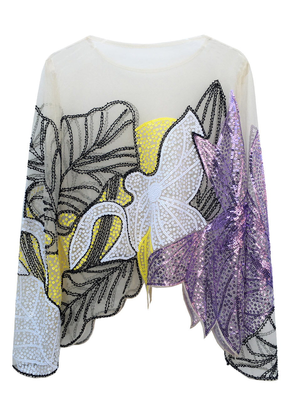 Top fino con lentejuelas y estampado de cuello redondo verde bohemio para otoño