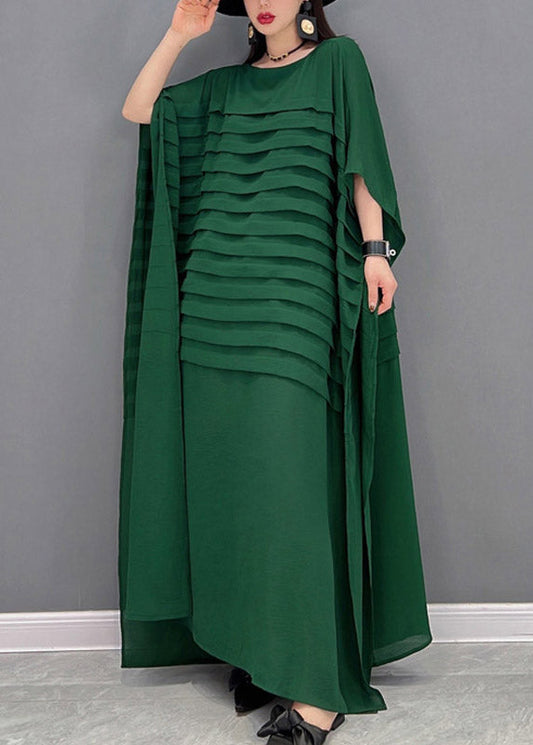 Grace Green O-Ausschnitt Gestreiftes Chiffon Knöchelkleid Fledermausärmel