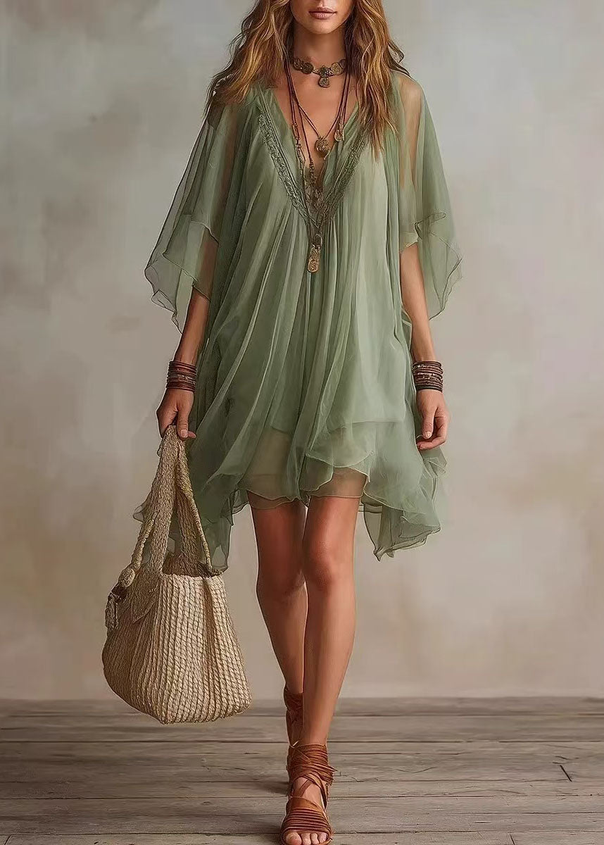Bohemian Green Oversized Chiffon Holiday Dress Two Piece Set Summer