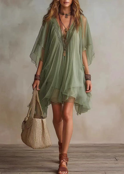 Bohemian Green Oversized Chiffon Holiday Dress Two Piece Set Summer
