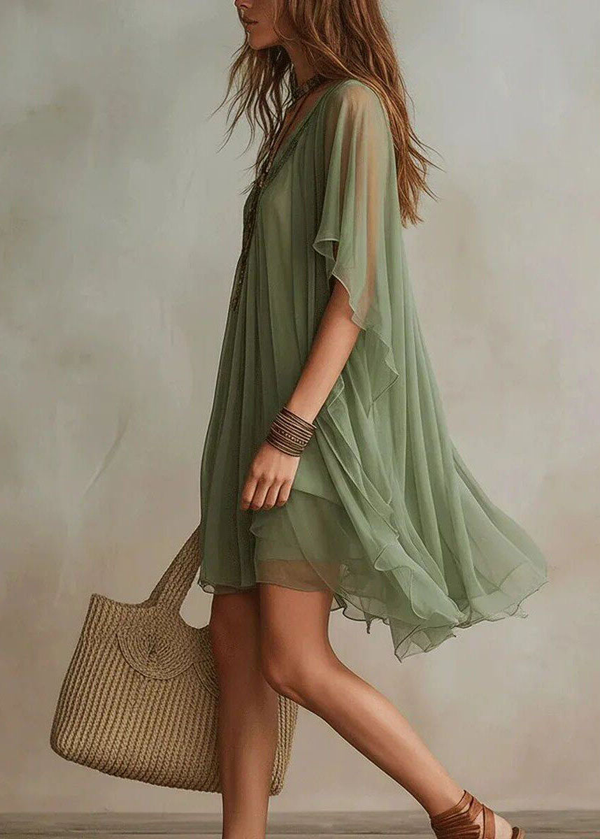 Bohemian Green Oversized Chiffon Holiday Dress Two Piece Set Summer