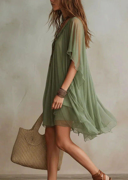 Bohemian Green Oversized Chiffon Holiday Dress Two Piece Set Summer