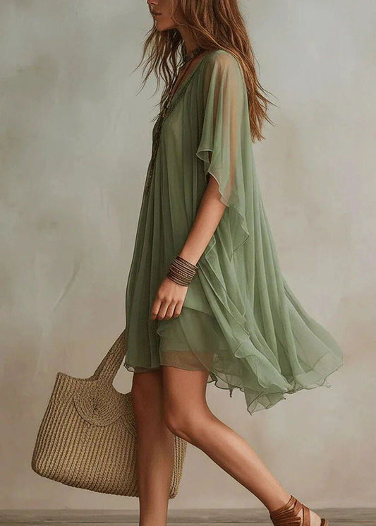 Bohemian Green Oversized Chiffon Holiday Dress Two Piece Set Summer
