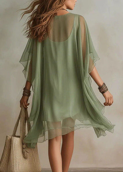 Bohemian Green Oversized Chiffon Holiday Dress Two Piece Set Summer