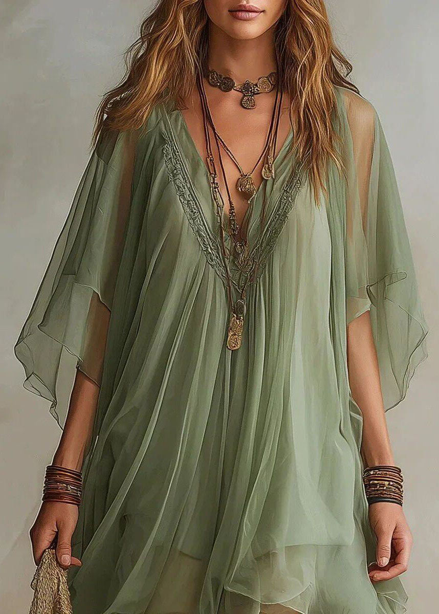 Bohemian Green Oversized Chiffon Holiday Dress Two Piece Set Summer