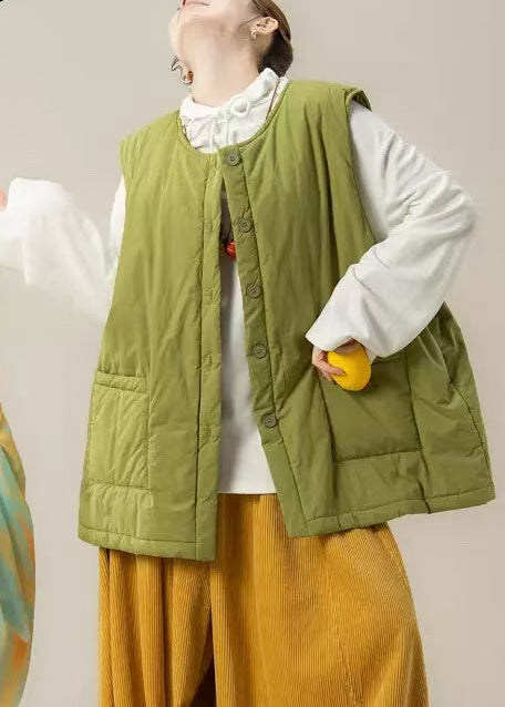 Chalecos de invierno de algodón fino con bolsillos extragrandes de color verde bohemio