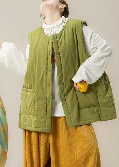 Chalecos de invierno de algodón fino con bolsillos extragrandes de color verde bohemio