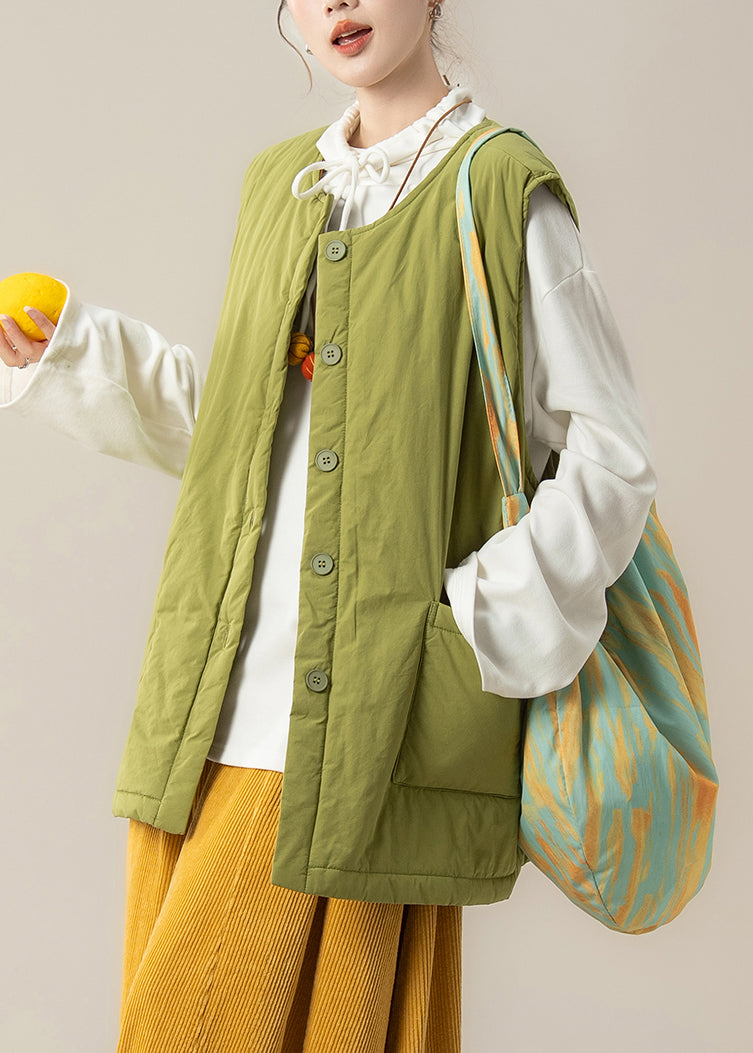 Chalecos de invierno de algodón fino con bolsillos extragrandes de color verde bohemio