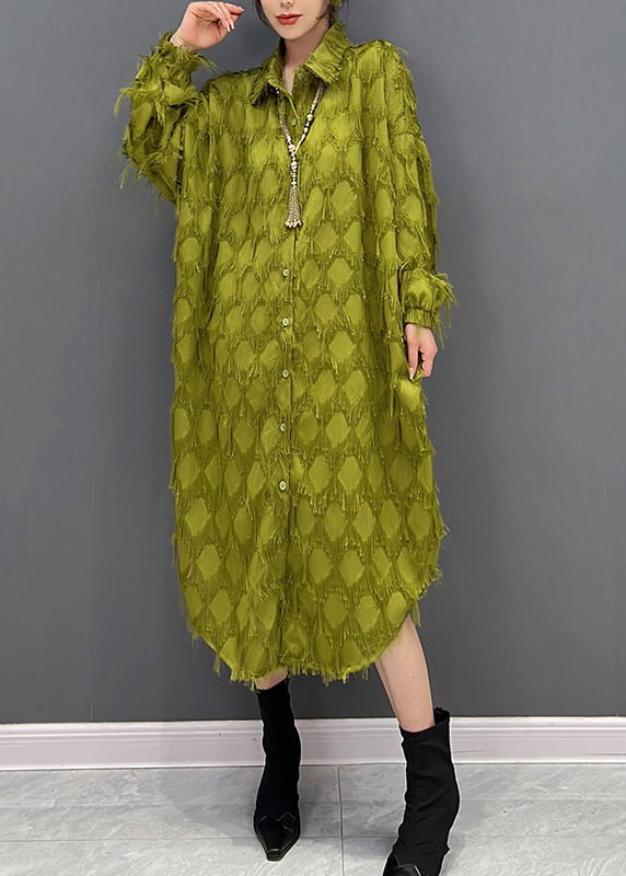 Bohemian Grün Peter Pan Kragen Quaste Maxi Kleider Herbst