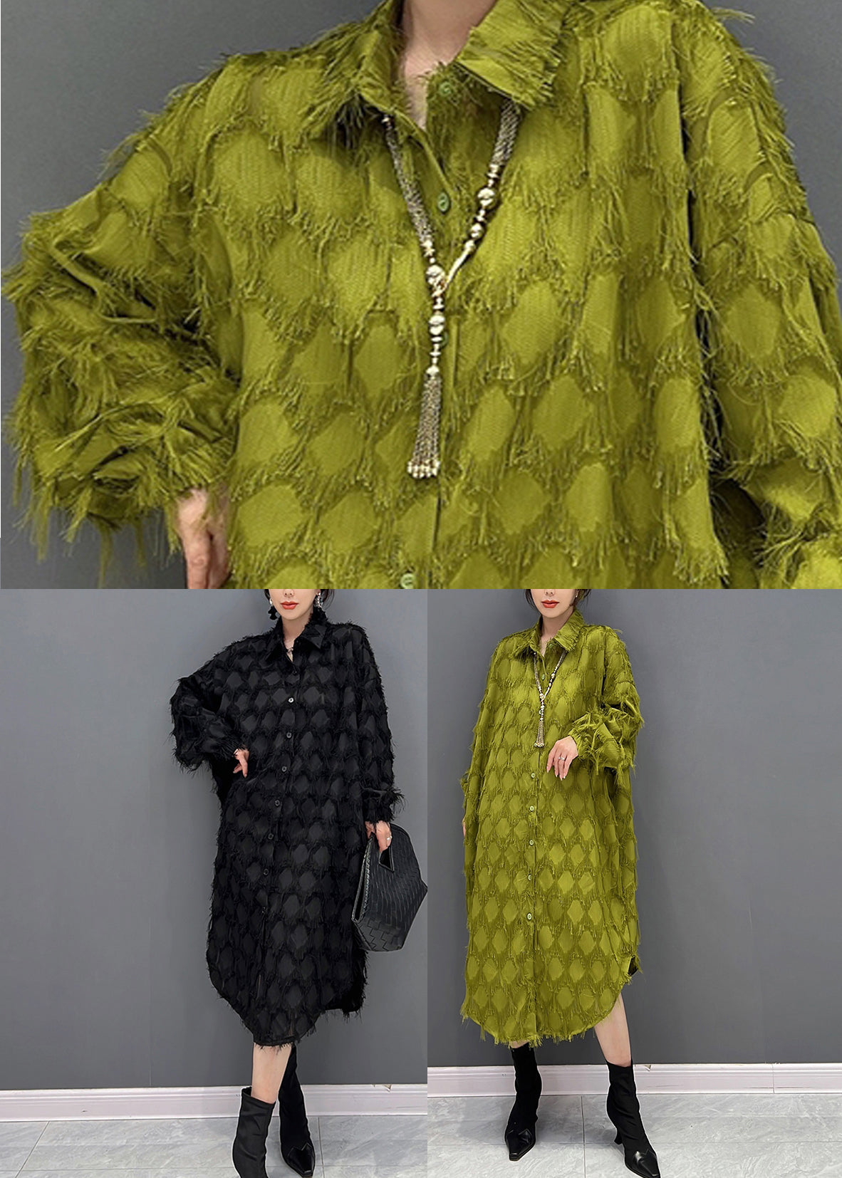 Bohemian Grün Peter Pan Kragen Quaste Maxi Kleider Herbst