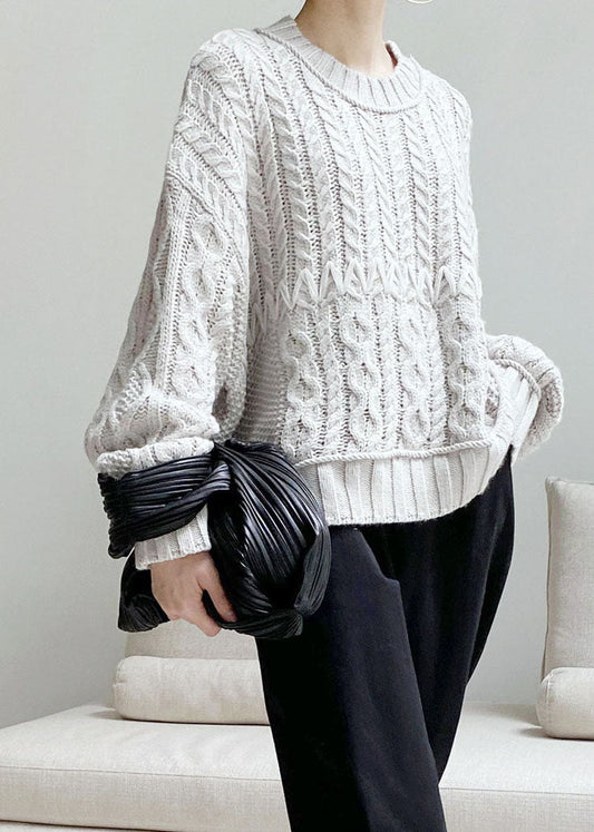 Bohemian Grau Aushöhlen Woll Strick pullover Frühling