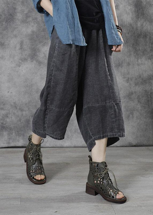 Bohemian Grey Pockets Loose Fall Pants - SooLinen