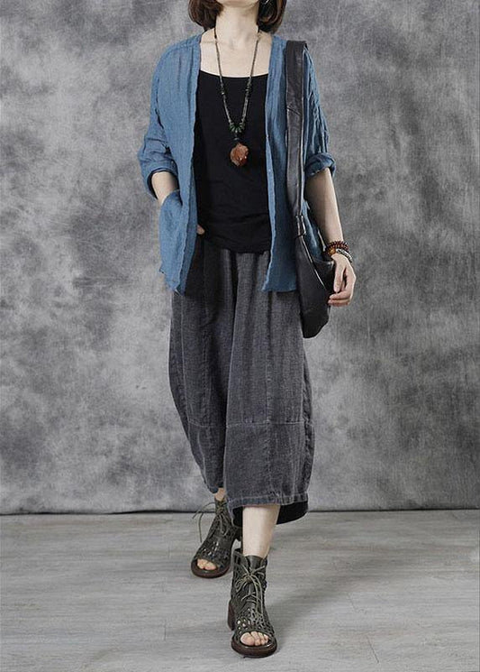Bohemian Grey Pockets Loose Fall Pants - SooLinen