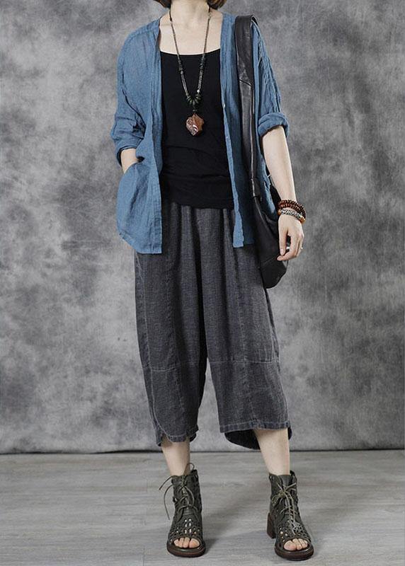 Bohemian Grey Pockets Loose Fall Pants - SooLinen