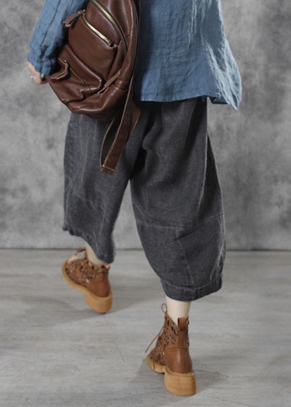 Bohemian Grey Pockets Loose Fall Pants - SooLinen