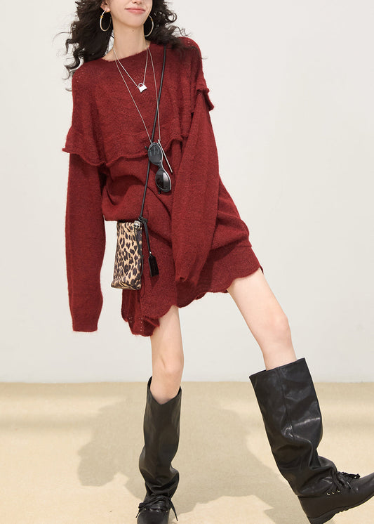 Suéter de punto de patchwork con volantes en gris bohemio para invierno