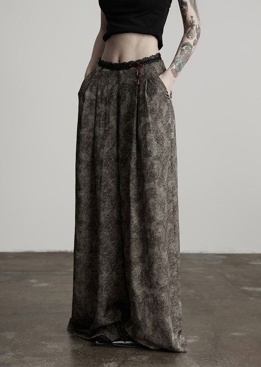 Bohemian Grey Tie Dye Patchwork Lace Straight Pants Spring