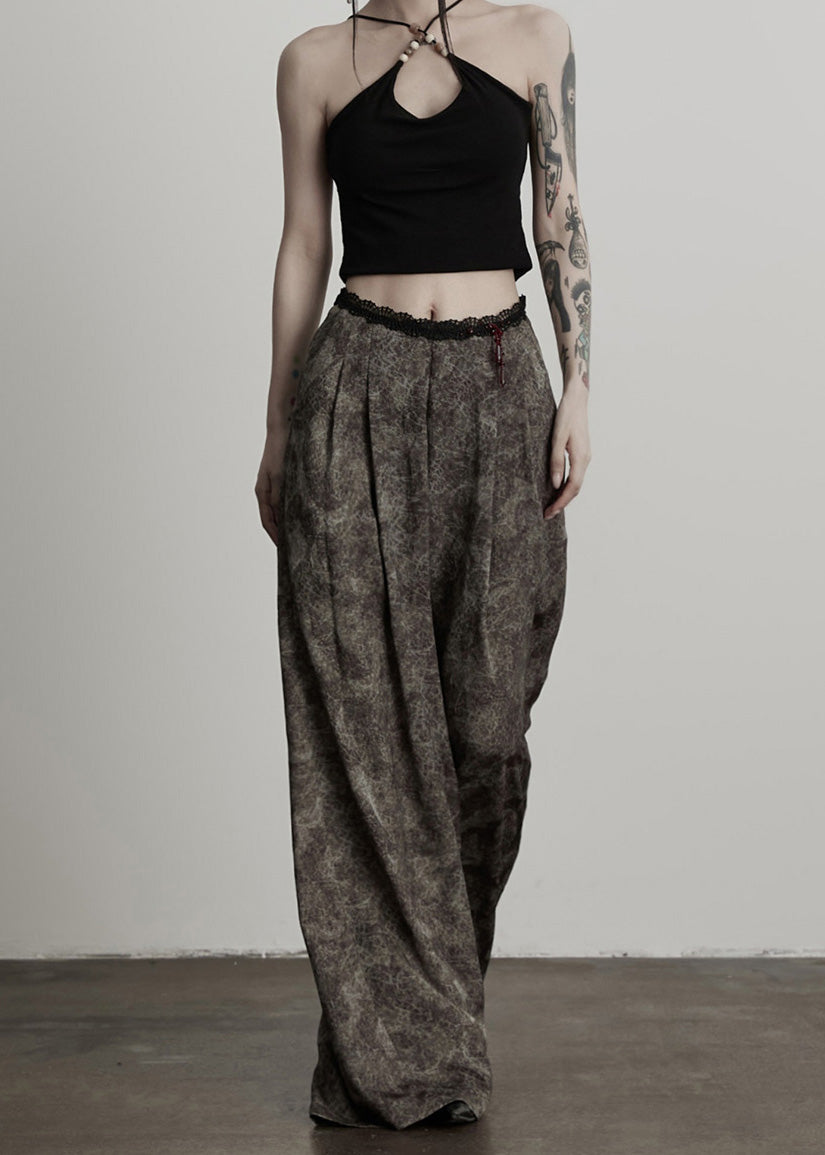 Bohemian Grey Tie Dye Patchwork Lace Straight Pants Spring