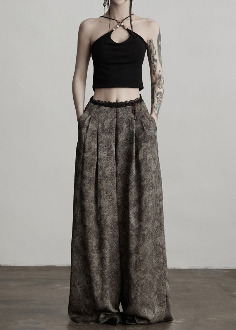 Bohemian Grey Tie Dye Patchwork Lace Straight Pants Spring