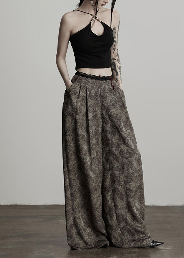 Bohemian Grey Tie Dye Patchwork Lace Straight Pants Spring