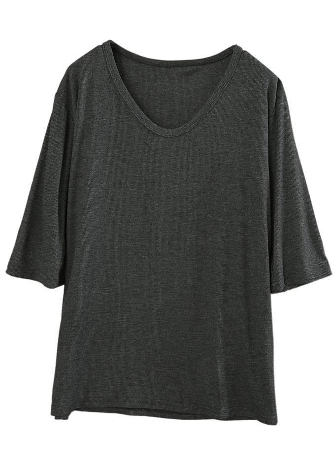 Bohemian Grey V Neck Cotton Top Summer - SooLinen