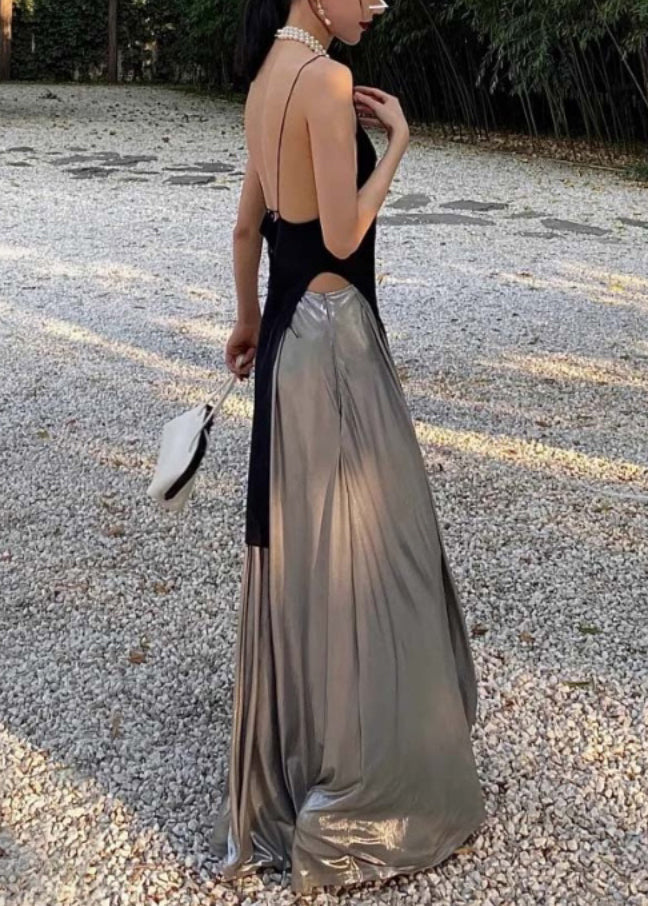 Bohemian Halte-Zweiteiler mit rückenfreiem Top und Hosenrock, ärmellos