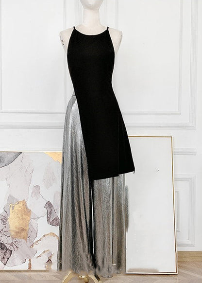 Bohemian Halte-Zweiteiler mit rückenfreiem Top und Hosenrock, ärmellos