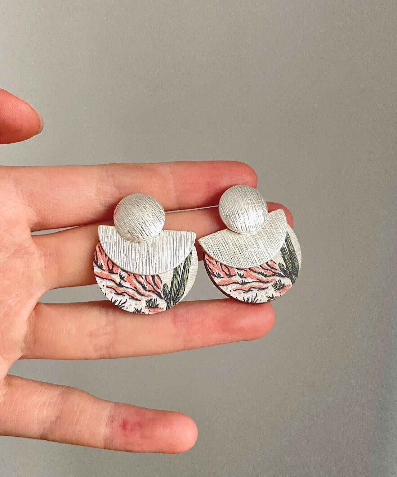 Bohemian Handmade Wooden Print Stud Earrings