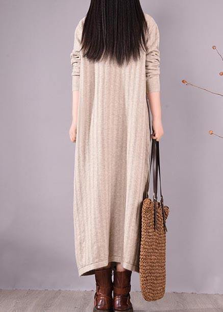 Bohemian High Neck Spring Dresses Wardrobes Beige Dress - SooLinen