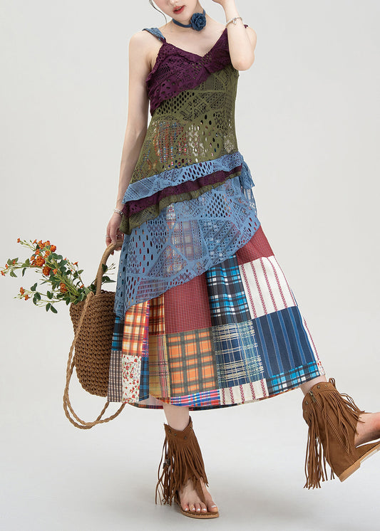 Sommerliches, asymmetrisches Träger- und Rock-Set im Boho-Stil mit hohler Strickoptik