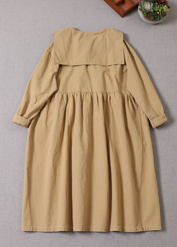 Bohemian Khaki Cinched Patchwork Cotton Dress Spring