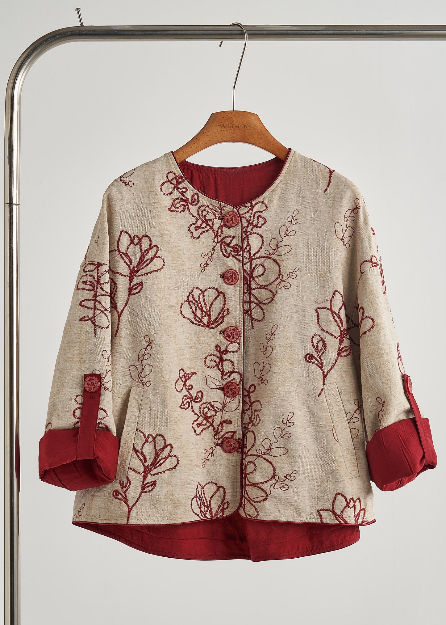 Bohemian Khaki Embroidered Cotton Coat Spring