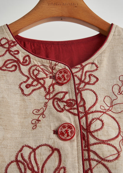 Bohemian Khaki Embroidered Cotton Coat Spring