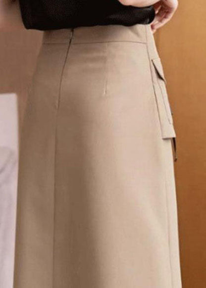 Bohemian Khaki High Waist asymmetrisches Design Slim Fit Herbstrock