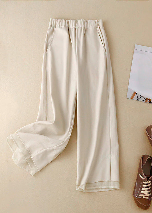 Pantalones cortos de lino liso con cintura elástica y bolsillos color caqui bohemios para verano