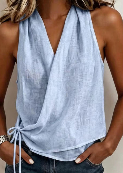Bohemian Light Blue V Neck  Beach Vest Sleeveless