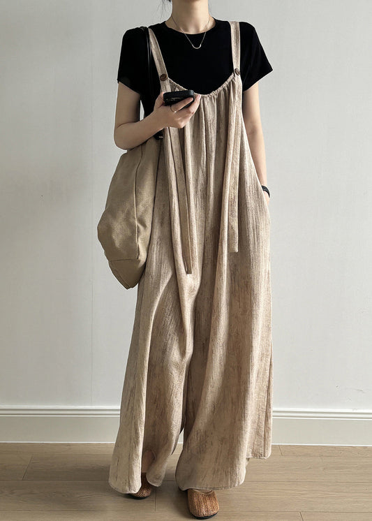 Bohemian Light Khaki Pockets Solid Jumpsuits Summer