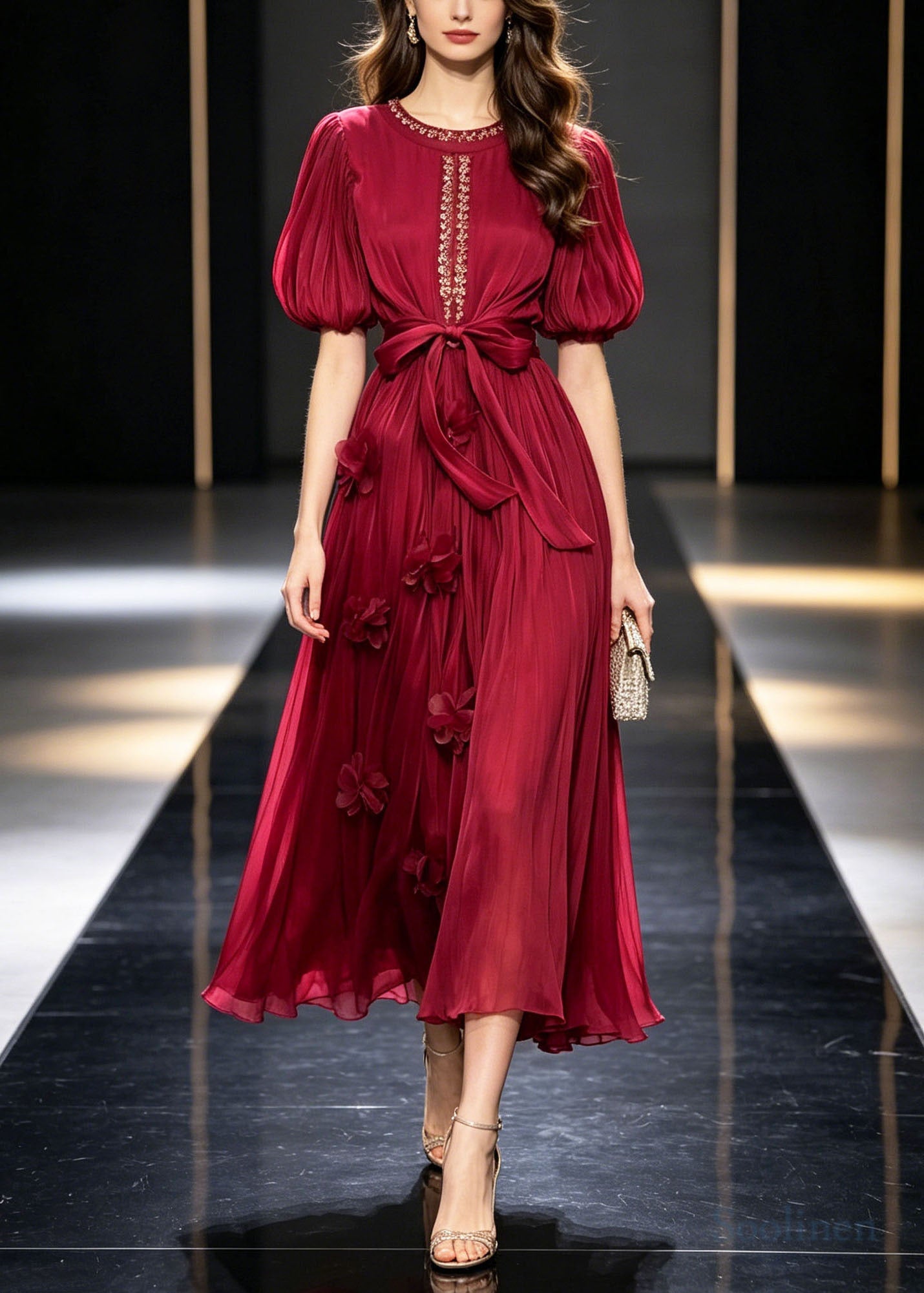Bohemian Mulberry Rhinestone Floral Chiffon Vacation Dresses Summer