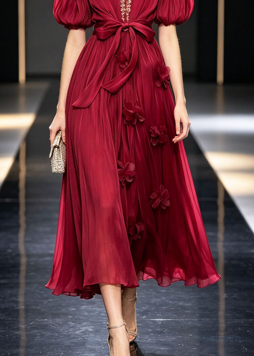 Bohemian Mulberry Rhinestone Floral Chiffon Vacation Dresses Summer