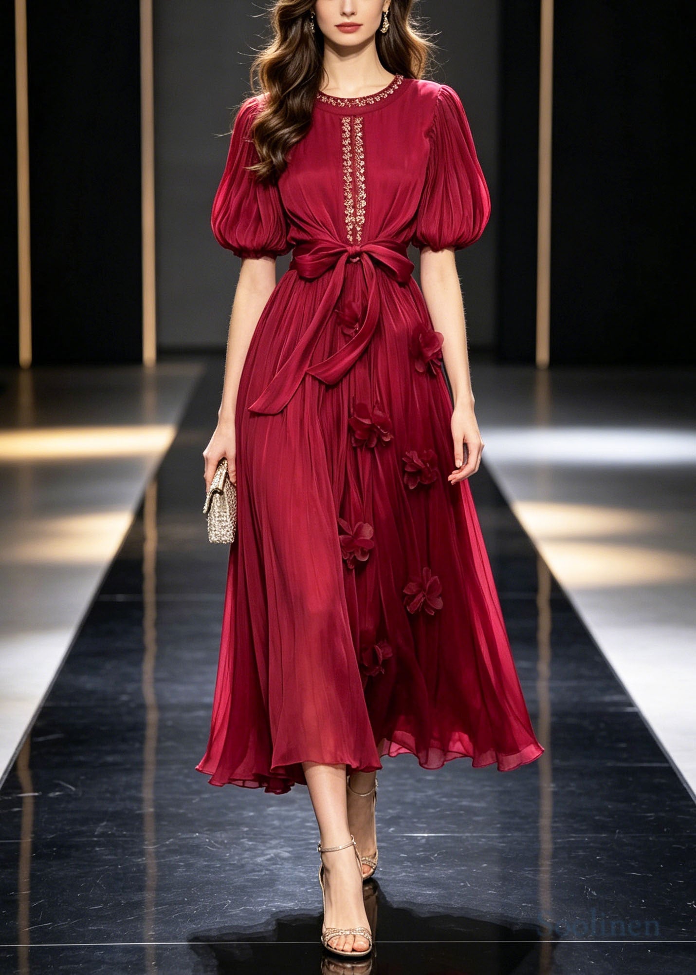 Bohemian Mulberry Rhinestone Floral Chiffon Vacation Dresses Summer