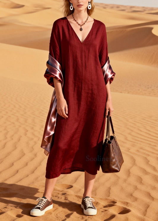 Bohemian Mulberry V Neck Patchwork Cotton Maxi Dresses Summer