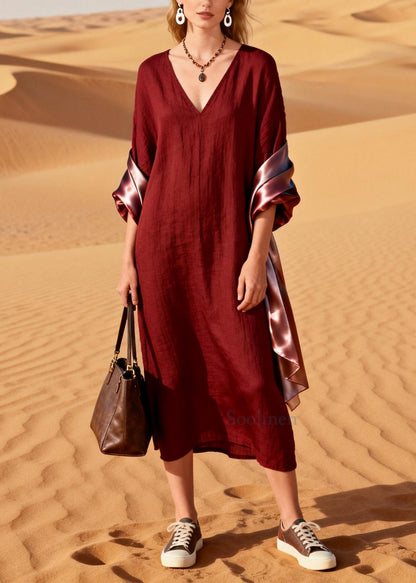 Bohemian Mulberry V Neck Patchwork Cotton Maxi Dresses Summer