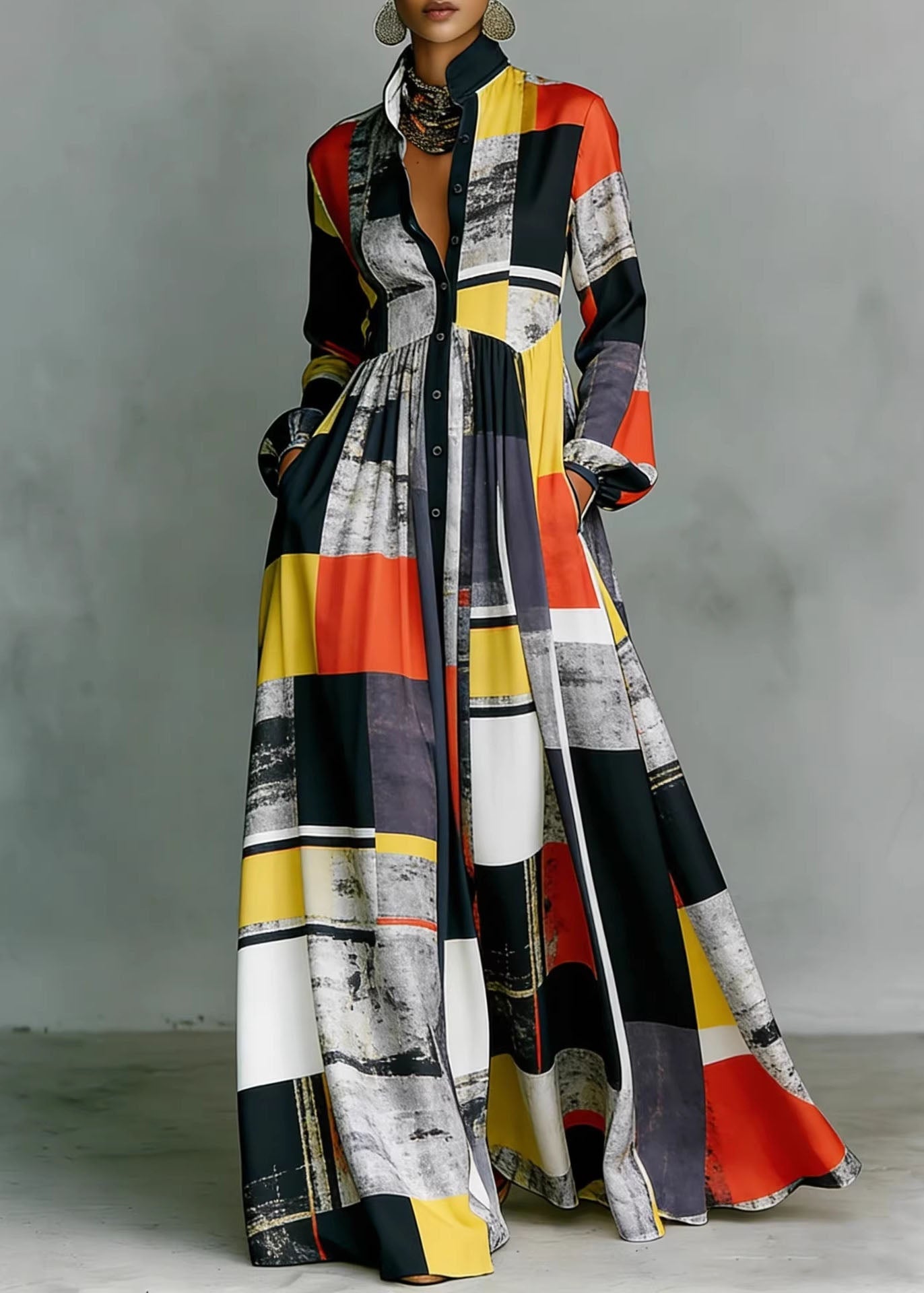 2026 Art Color Block Long Maxi Dress