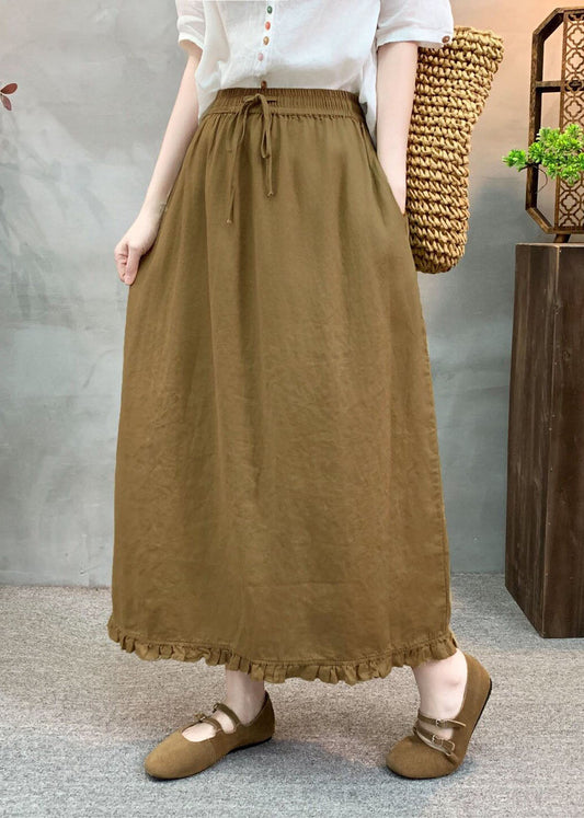 Bohemian Navy Ruffled Patchwork Elastic Waist Linen Skirt Summer