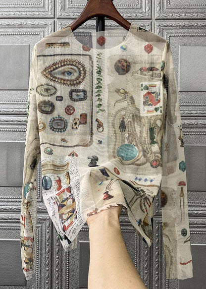 Camisetas de tul con estampado bohemio de cuello redondo para primavera