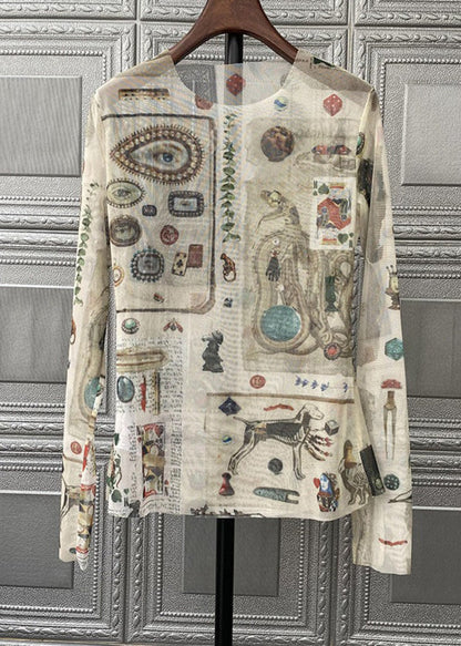 Camisetas de tul con estampado bohemio de cuello redondo para primavera