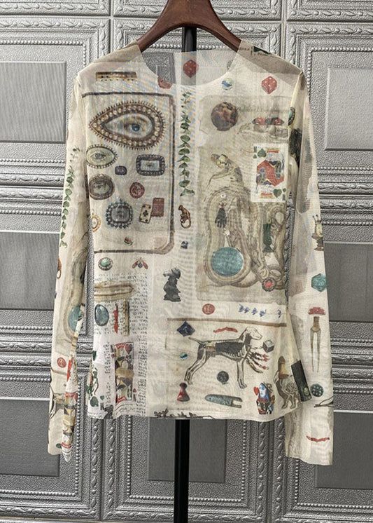 Camisetas de tul con estampado bohemio de cuello redondo para primavera