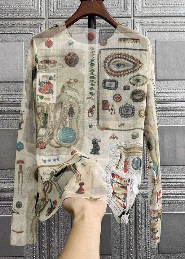 Camisetas de tul con estampado bohemio de cuello redondo para primavera